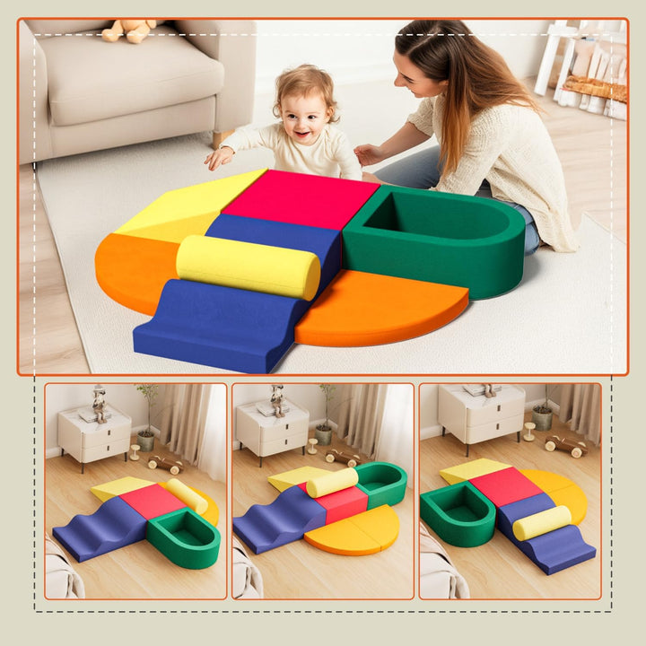 7 Piece Velvet Installation-Free Toddler Climbing Toys for Indoor Use, Foam Climbing Blocks for Toddlers 1-3, Soft Play Climbing Set