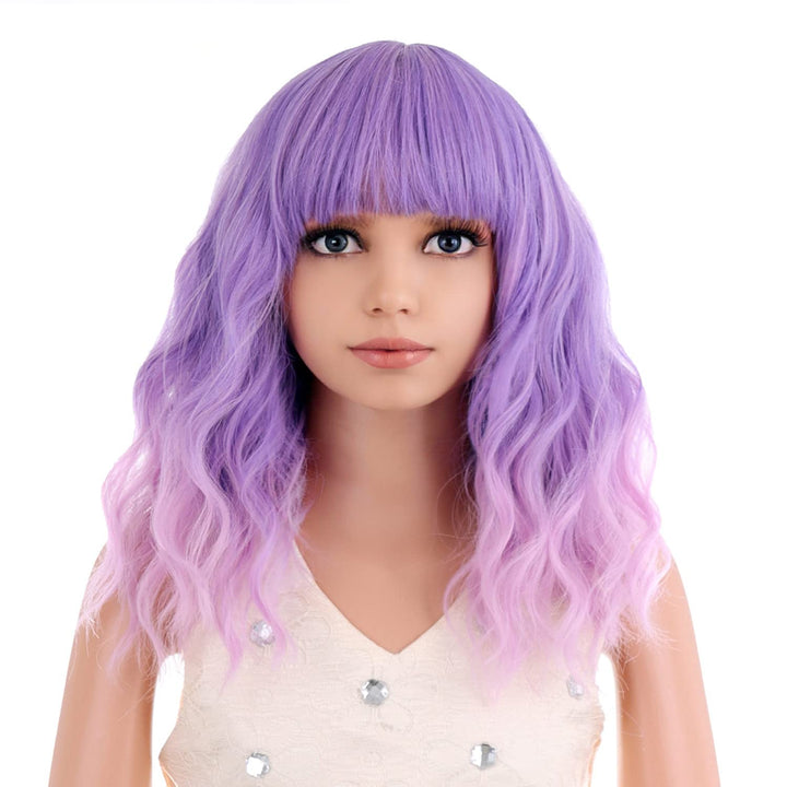 Blonde Wig Kids Child Short Wavy Wig with Bangs Flaxen Blonde Wigs Synthetic Girls Cosplay Halloween Party Costume Wigs (Flaxen Blonde)