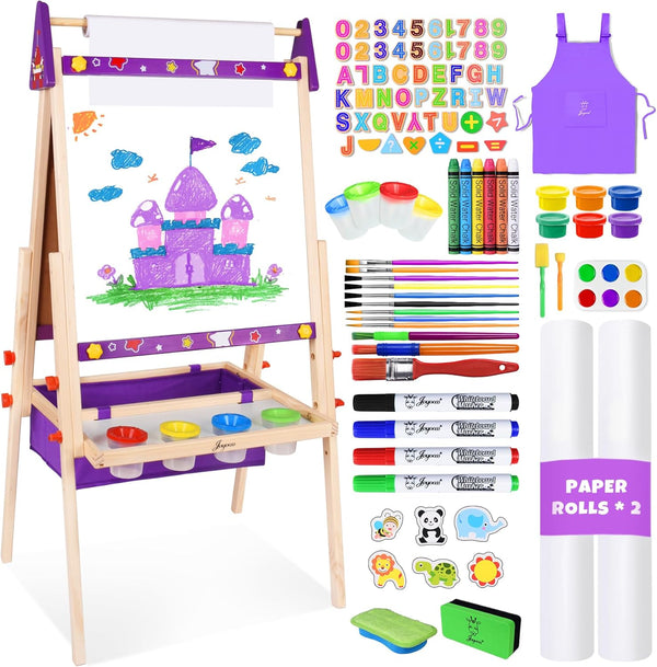 Art Easel for Kids Easel for Toddlers,Adjustable Standing Wooden Toddler Easels Kid Whiteboard & Chalk Board Dry Erase Board,Art Easel for Kids Age 2-4 4-8 9-12 Drawing Easels