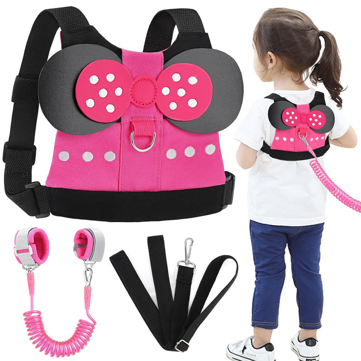 Toddler Leash Harness, Child Harness Baby Leash + Anti-Lost Wrist Link, Cute Kids Harness with Walking Assistant Strap Belt Tether for 1-5 Years Boys and Girls to Zoo or Mall