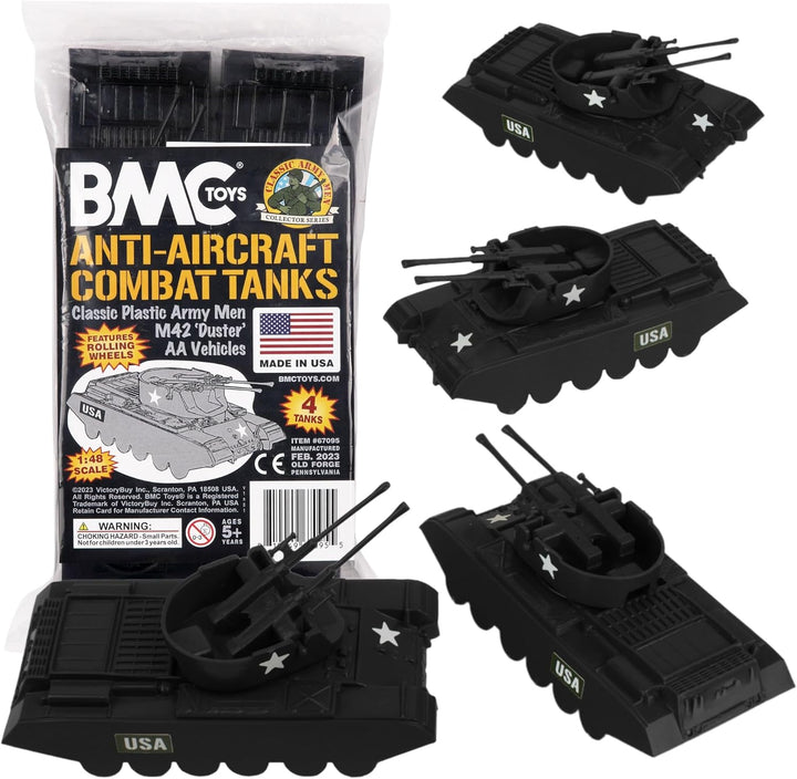 BMC Classic Payton Anti-Aircraft Tanks - 4Pc OD Green Plastic Army Men Vehicles