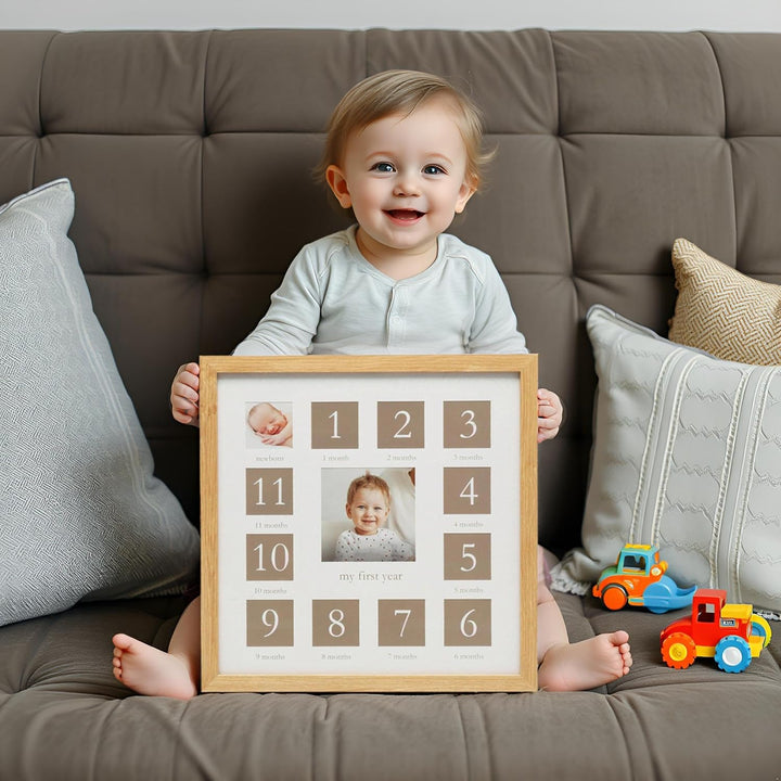 My First Year Picture Frame, Baby'S First Twelve Months Photo Collage and Gender Neutral Keepsake, Ideal for Baby Shower, New Mom Gift and Nursery Decor, Wood