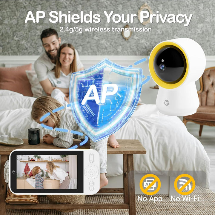 Baby Monitor No Wifi, Baby Monitor with Camera and Audio, 5" IPS 1080P with Wall Mount, 6000Mah Battery, 1000Ft Range, Smart Monitoring 24Hrs Playback, AI Cry Detection & Sleep Tracking