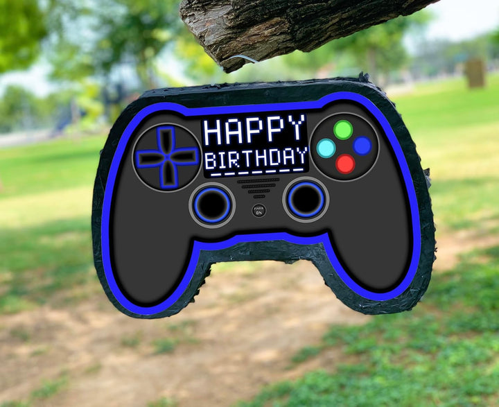 Blue Video Game Controller Piñata (Small Stick Included) 17”X11”X 3” Perfect for Birthday Gamer Parties, Party Decor, Gaming Theme Parties and Other Decorations