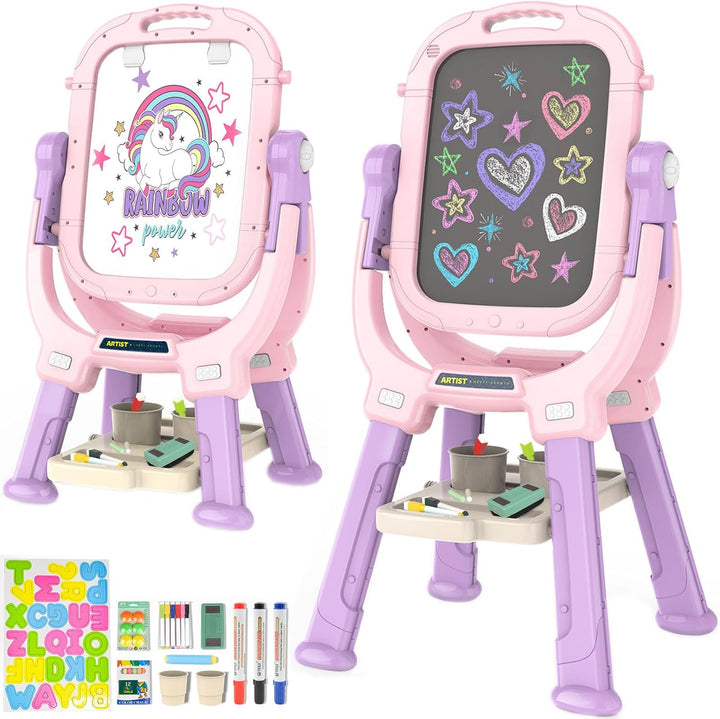 Easel for Kids, Rotatable Double Sided Adjustable Standing Art Easel with Drawing & Writing Accessories for Kids Boys and Girls (Red Blue)