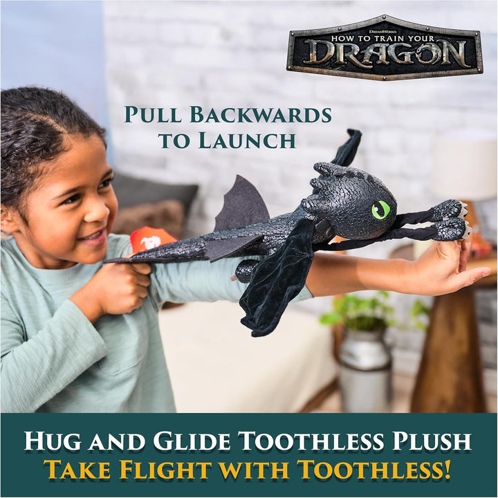 How to Train Your Dragon, Hug and Glide Toothless Plush Toy, 12” Dragon Stuffed Animal, Kids Toys for Boys Ages 4 and Up