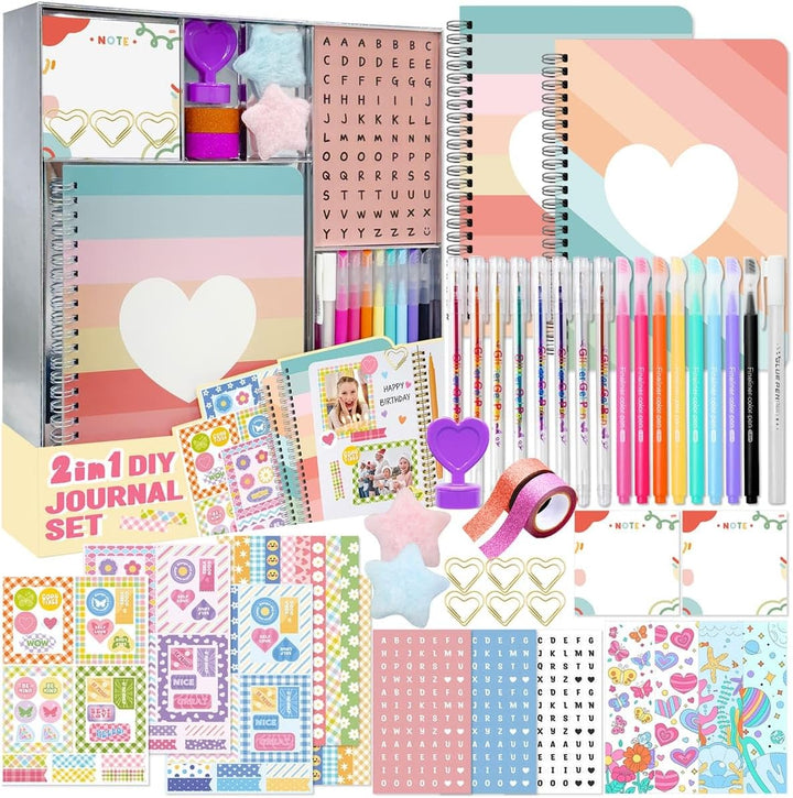 2-Pack DIY Journal Kit - Great Gift for 8-14 Year Old Girl, Art & Crafts Stuff, Scrapbook & Diary Supplies Set for Tween & Teenage Girls, Birthday Gifts for Girls Ages 8 9 10 11 12 13 14