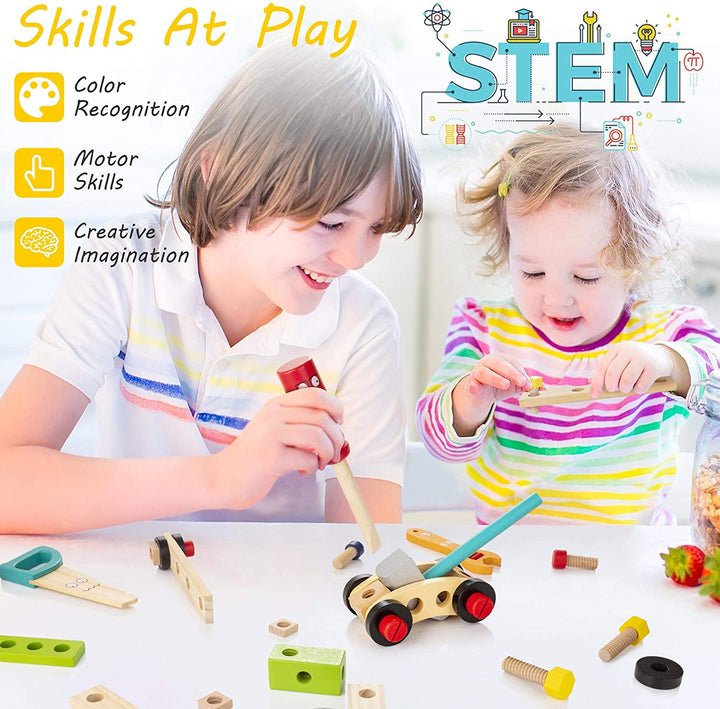 Tool Kit for Kids, 36-Piece Wooden Toddler Tools Set Includes Tool Box, Montessori Educational Stem Construction Toys for 2 3 4 5 6 Year Old Boys Girls, Best Birthday Gift for Kids
