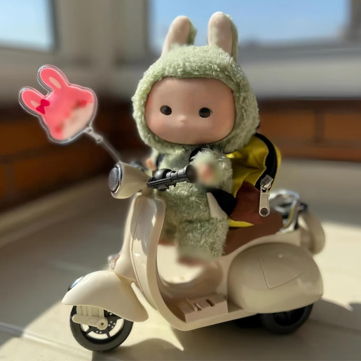 Motorcycles Scooter Toy Doll - with Light and Music, Cute Have a Seat for Accessories, Decor Desktop Ornaments Collectors (Off-White)