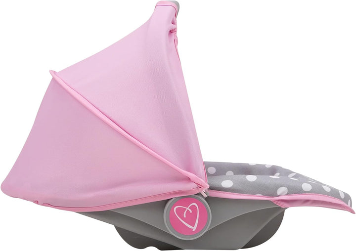 Crew: Cotton Candy Pink: 3-In-1 Doll Car Seat - Pink, Grey, Polka Dot - for Dolls up to 18", Multifunctional, Retractable Canopy, Kids Ages 3+