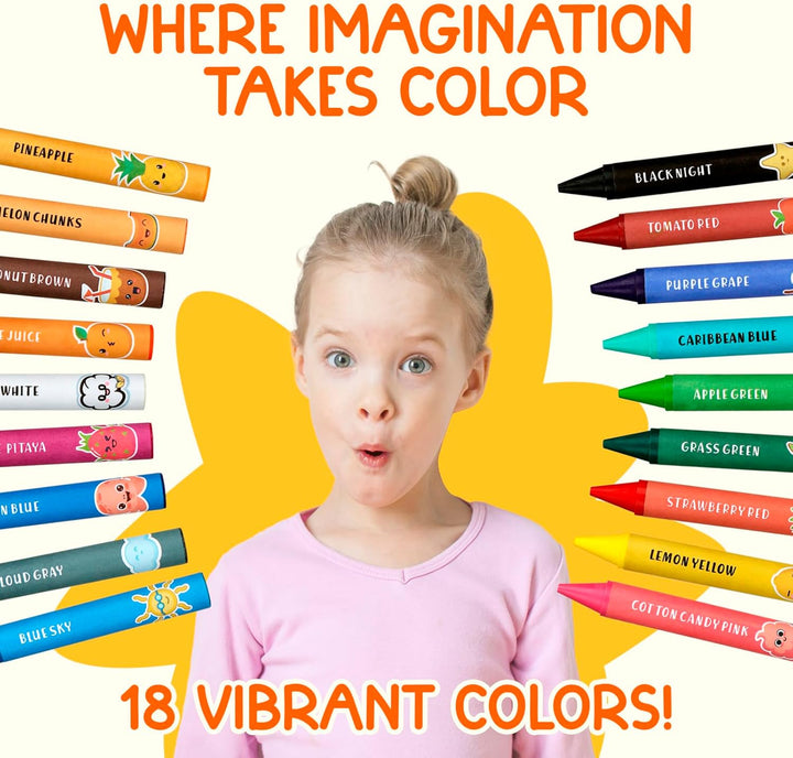 Jumbo Crayons (18 Colors) – Non-Toxic, Washable Crayons for Toddlers and Kids (Ages 1-8) – Easy-To-Hold - Ideal for Travel, Art, and Learning