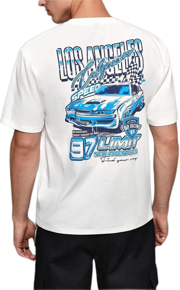 1Pc Car & Letter Graphic Tee