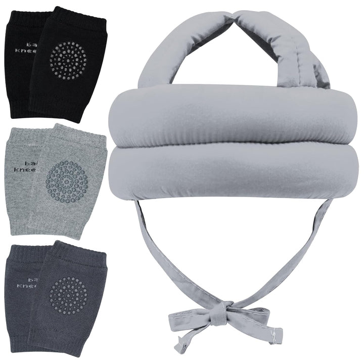 Baby Head Protector Helmet & Baby Knee Pads 3 Pairs Toddler Protector Cap Soft Cotton Cushion, Adjustable Bump-Free Safety Hood to Crawling, Walking, and Running