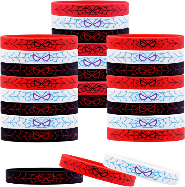 24Pcs Spider Silicone Wristbands Bracelets Hero Spider Party Decorations Supplies for Spider Theme Boys Girl Birthday Party Favors