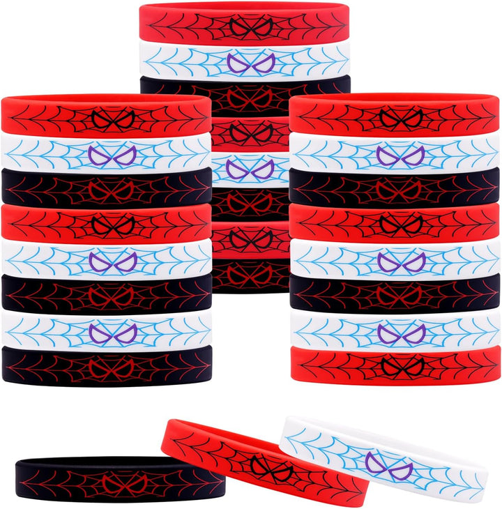 24Pcs Spider Silicone Wristbands Bracelets Hero Spider Party Decorations Supplies for Spider Theme Boys Girl Birthday Party Favors