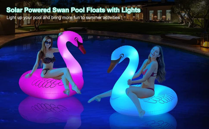 Inflatable Swan Pool Floats with Colorful Lights,  Solar Powered LED Color Changing Swan Swim Tube Rings, 42 Inch Large Pool Beach Floaties Lake Beach Floaty Summer Pool Raft Lounge for Adults