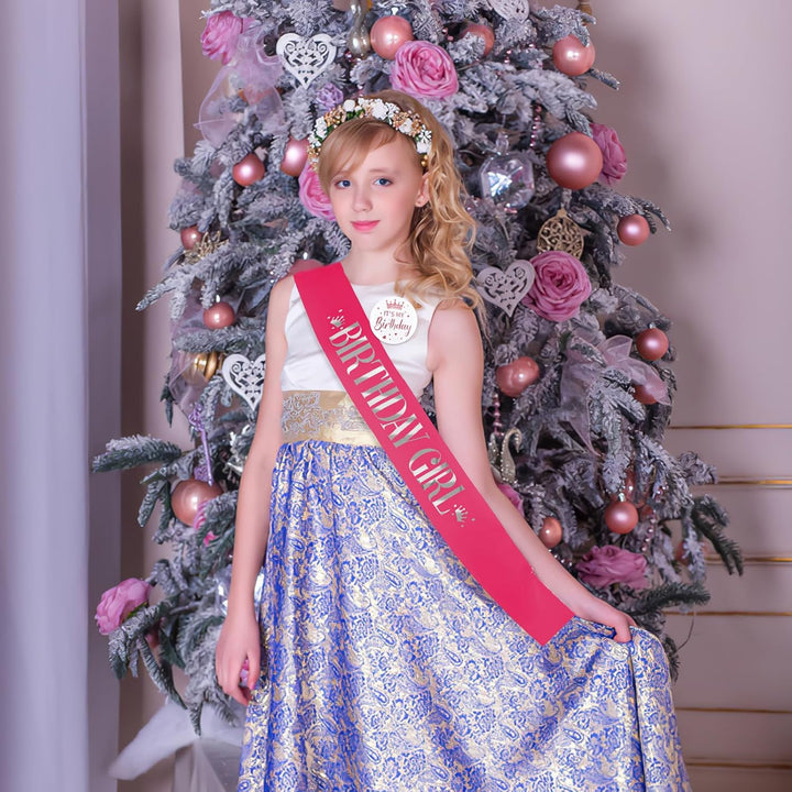 Birthday Girl Decorations - Set Includes Girl Sash & Its My Birthday Badge for Kids Parties