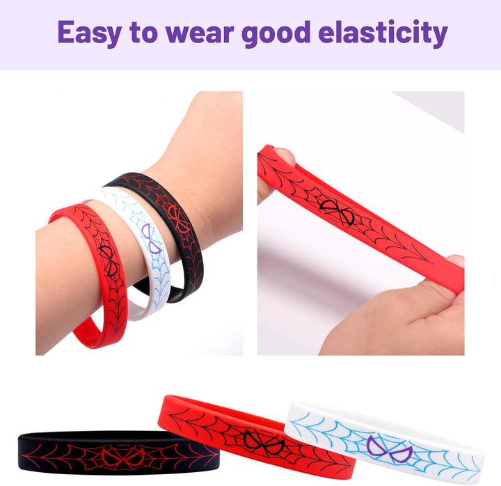 24Pcs Spider Silicone Wristbands Bracelets Hero Spider Party Decorations Supplies for Spider Theme Boys Girl Birthday Party Favors