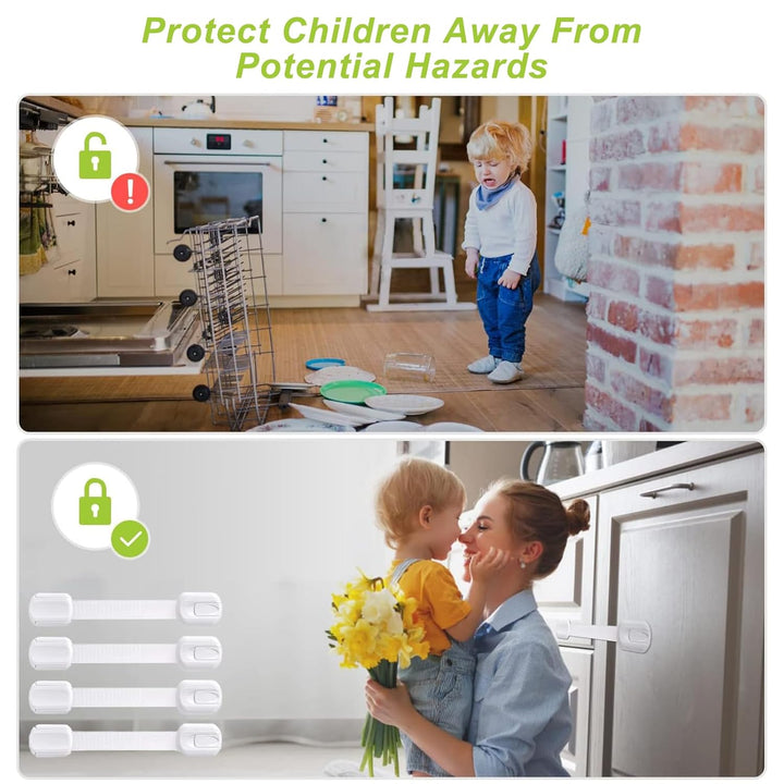 Child Proof Cabinet Locks (4 Packs), Baby Toddlers Locks for Drawers, Refrigerator Safety Latches for Kids Pets, Durable Safe ABS Material Strong Adhesive, No Drill Tool Needed Easy to Use