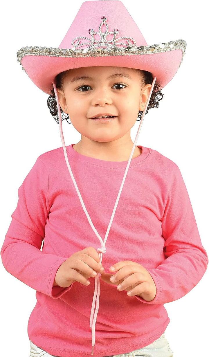 Pink Cowboy Hat with Tiara - CHILD SIZE, Pinky Felt Cowboy Hat for Western Costume, Cowgirl Pretend Plays