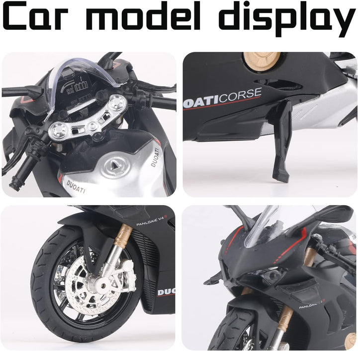 Die Cast Motorcycle Model for Ducati V4, Realistic Motorcycle Model, 1:12 Scale Kids Moto Toy or Collection, Boyfriend,Young Peoples Gift(Black)