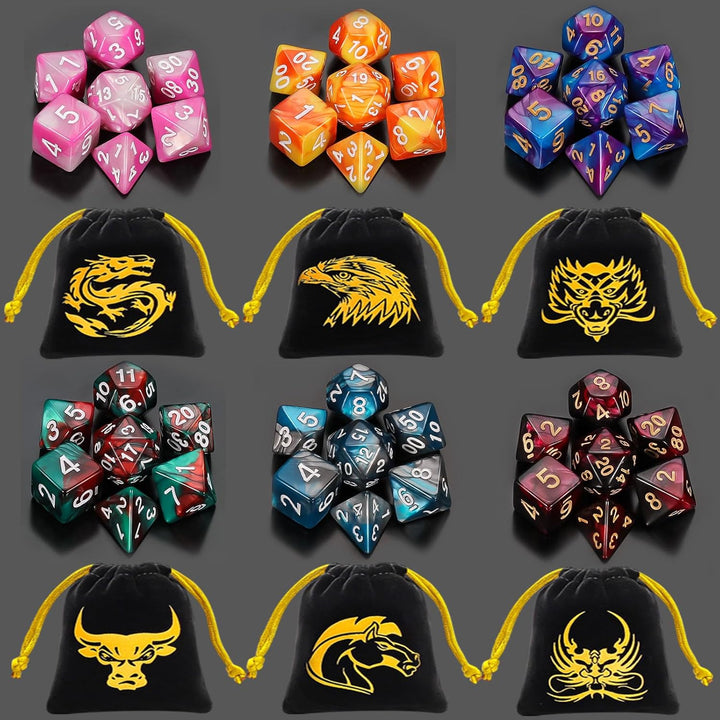 DND Dice Sets - 6 X 7 Polyhedral Dice (42Pcs) with 6 Drawstring Bags for Dungeons and Dragons, RPG, Mtg,Role Playing Table Game