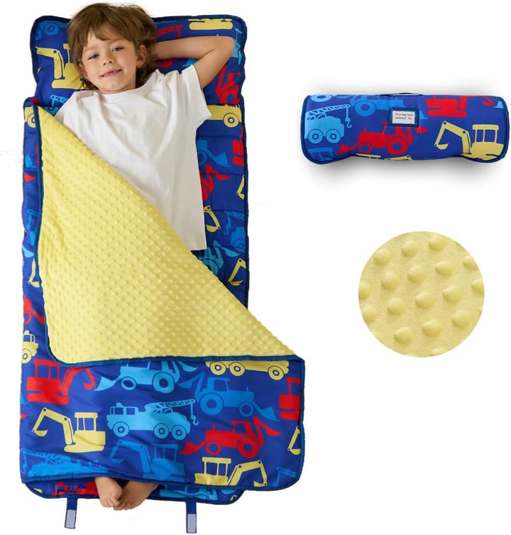 Toddler Nap Mat, Rollup Design Kid Sleeping Mat with Removable Pillow & Minky Blanket, Toddler Sleeping Bag for Daycare Preschool Travel Camping