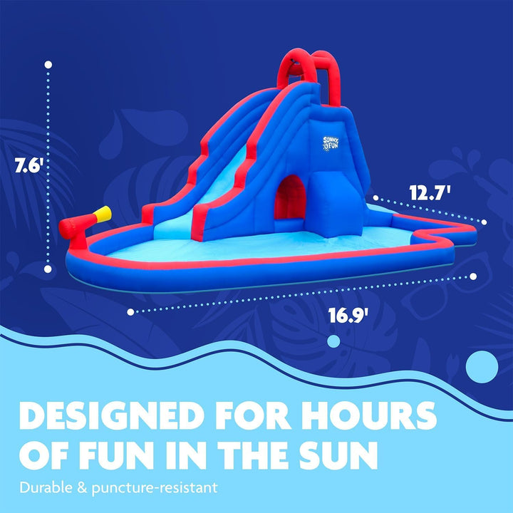 Deluxe Inflatable Water Slide Park & Splash Pool with Tunnel - Heavy-Duty for Outdoor Fun - Climbing Wall - Easy to Set up & Inflate with Included Air Pump & Carrying Case
