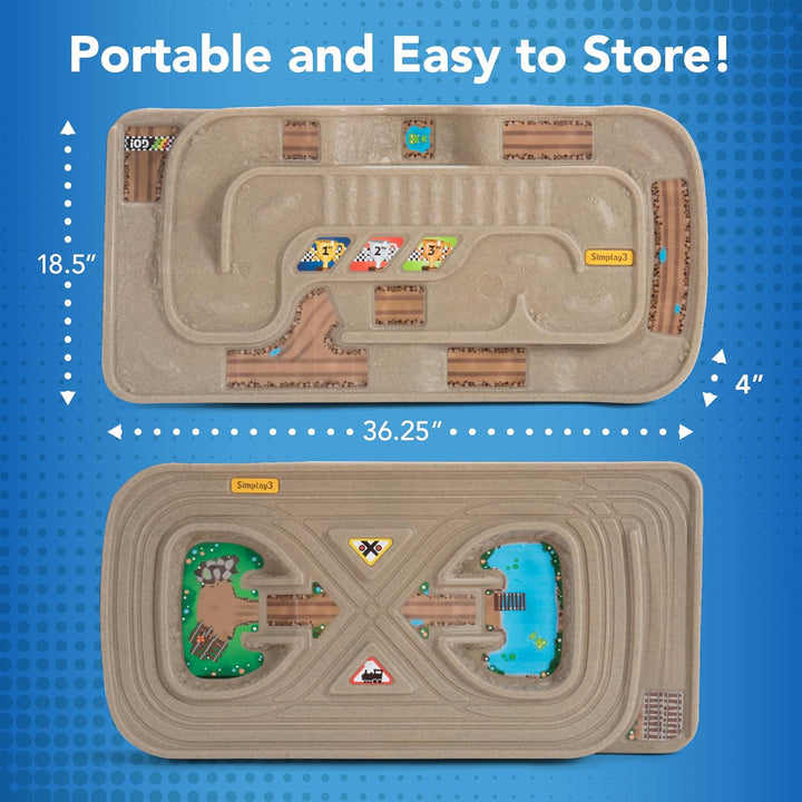 Portable Carry and Go Kids Race Track Toy Car Train Table, 2-Sided No Assembly for Children 3 4 5 6 7 Years Old Boys Girls, Made in USA