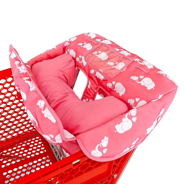 Soft Pillow Attached 2-In-1 Shopping Cart and High Chair Cover for Baby, Cotton Padded Cart Cover, Fold'N Roll Style, Portable with Carry Bag (Gray Elephant)