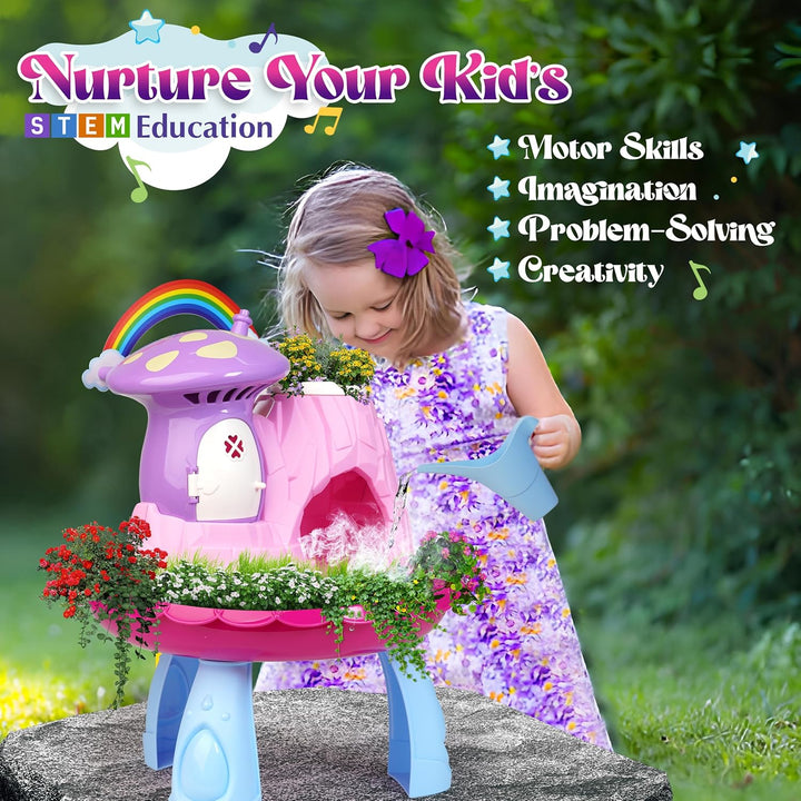 Kids Fairy Garden Kit | Indoor & Outdoor Fairy Toy Gardening Set with House, Mist, Music, Light & Tools | Fairy Garden Kit for Kids to Grow, Play, and Learn | for Girls & Boys of Ages 3 and Up