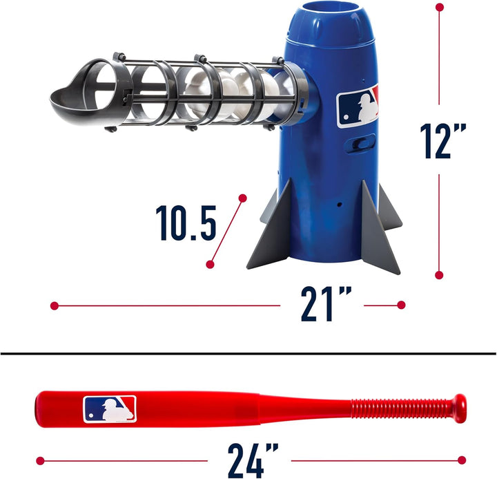 MLB Kids Pitching Machine - POP ROCKET Kids Baseball Trainer - Includes 5 Plastic Baseballs & Baseball Bat, Multicolor Medium