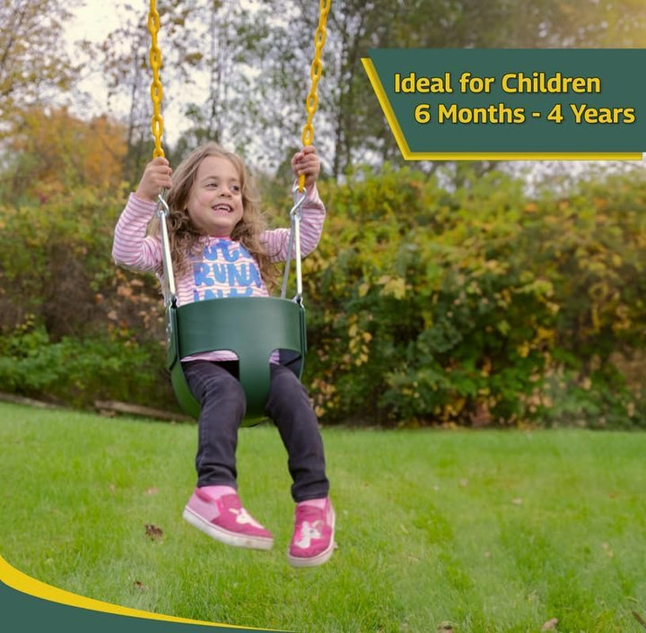 Heavy-Duty High Back Full Bucket Toddler Swing Seat | Coated Swing Chains Fully Assembled | Green Swing Set Accessory