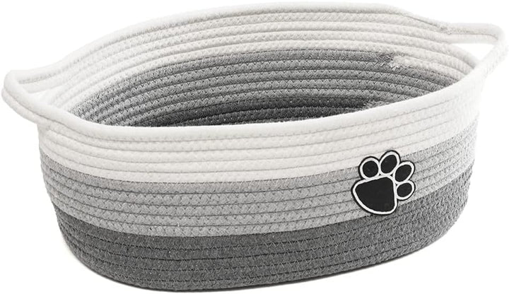 Small Woven Baskets for Organizing Rope Storage Basket with Handle Cute Cotton Basket for Nursery Gift Dog Toy Storage Bins for Toy Organizer Grey-White
