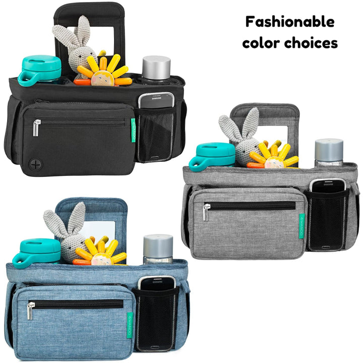 Stroller Caddy Organizer with Cup Holder, Non Slip Straps Bag for Phone, Pet Stroller Accessories, Universal Fits Uppababby Vista V2 Wonderfold Wagon, Doona and More
