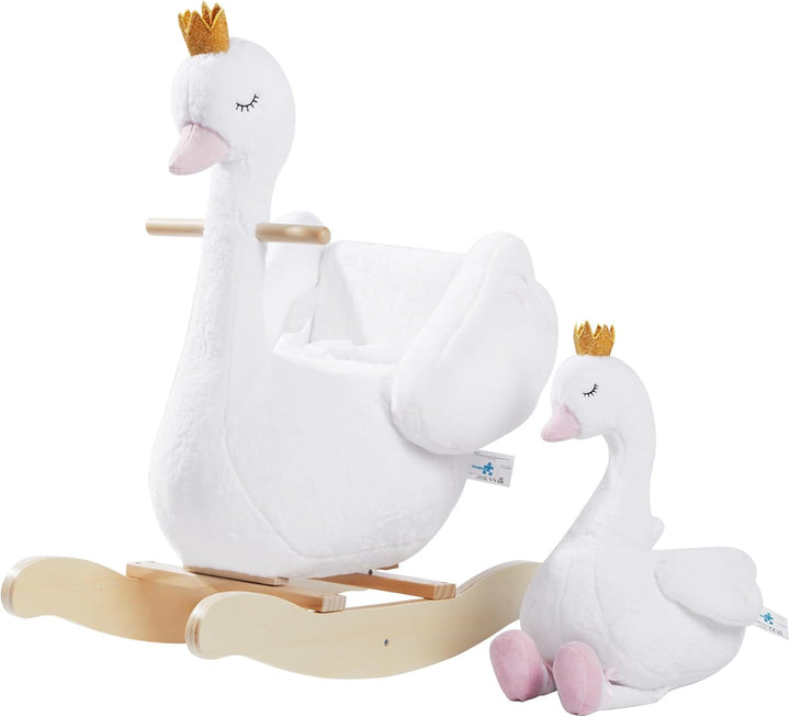 Kids Rocking Horse White Swan, Stuffed Animal Wooden Rocker for Children 6 Months Boys and Girls/Nursery Christmas, Birthday Gift (Rocking Swan)
