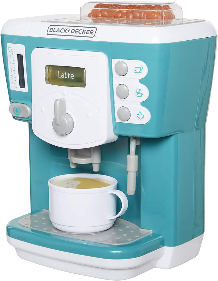 Junior Coffee Maker Role Play Pretend Kitchen Appliance for Kids with Realistic Action, Light and Sound - plus Toy Coffee Mug for Imaginary Brewing Fun