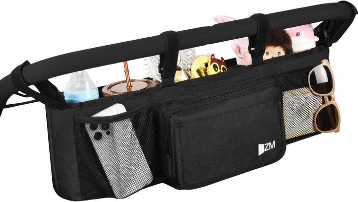 Double Stroller Organizer for Bob Duallie and Baby Jogger City Mini GT2, Double Baby Stroller Accessories with 2 Cooler Pockets, Parent Console Double Jogging Stroller Organizer(Empty Bag)