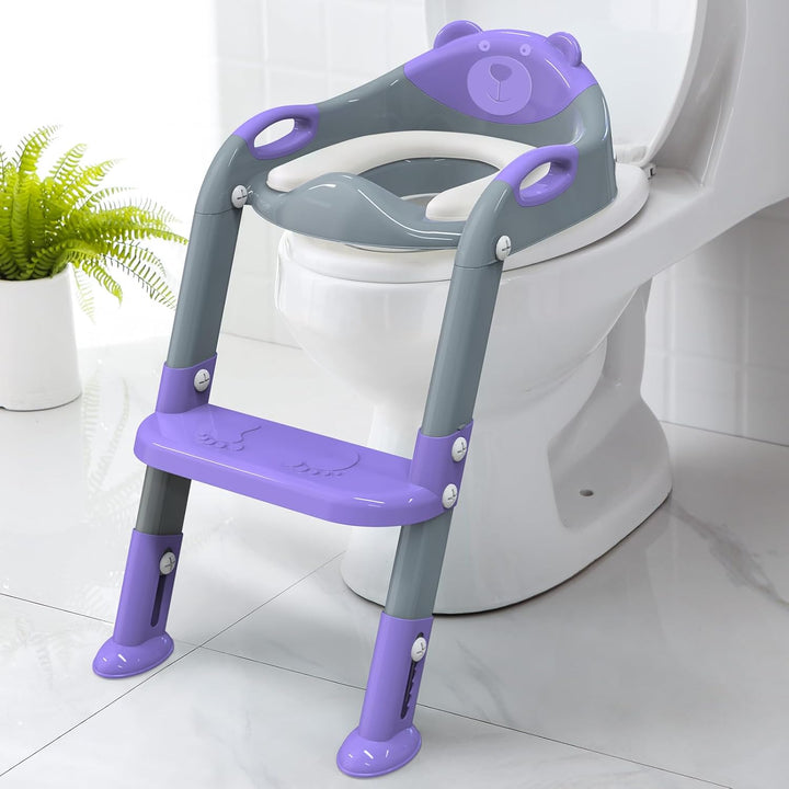 Potty Training Seat with Step Stool Ladder,  Potty Training Toilet for Kids Boys Girls Toddlers - Comfortable Safe Potty Seat with Anti-Slip Pads Ladder Grey