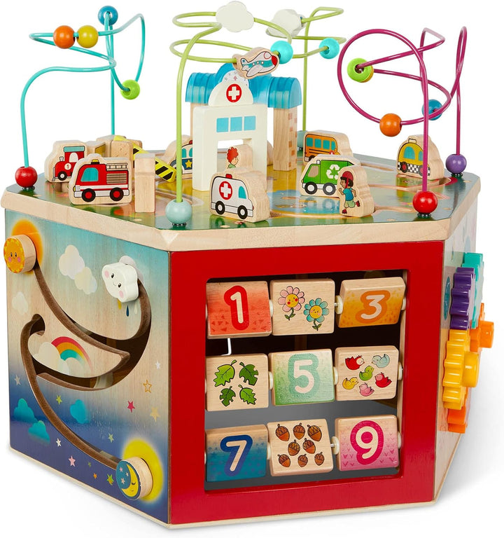 – Activity Cube with Farm Theme – Educational Wooden Toys for Toddlers and Kids – 1 Year +