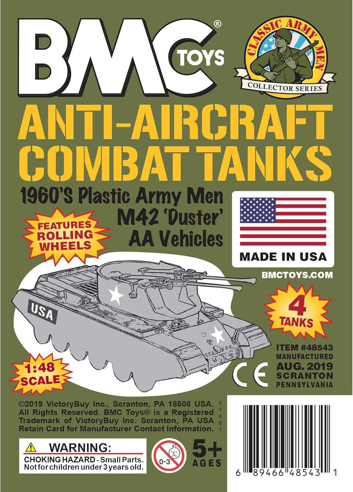 BMC Classic Payton Anti-Aircraft Tanks - 4Pc OD Green Plastic Army Men Vehicles