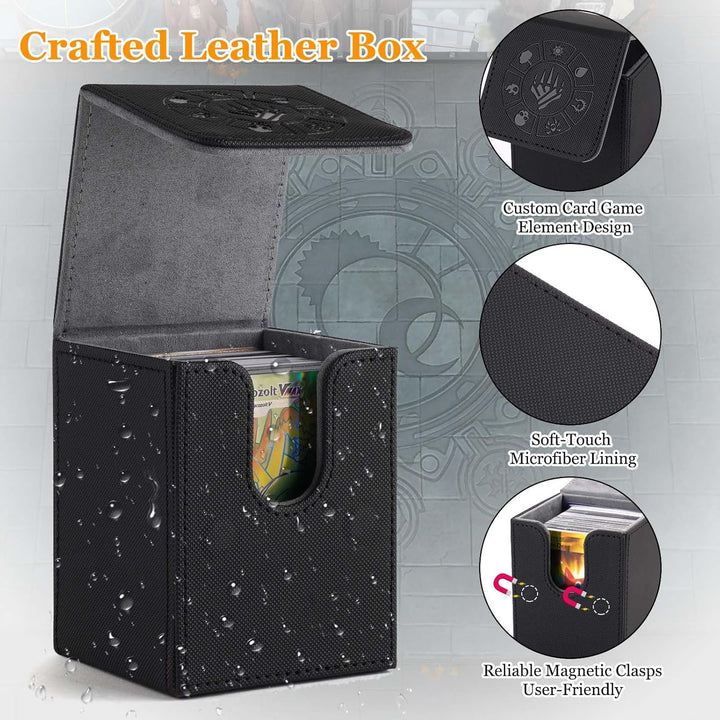 Card Deck Box, 110+ Storage MTG Deck Box with 50 Pcs Card Sleeve, Collectible Trading Card Cases for Magic Commander and More (Black)