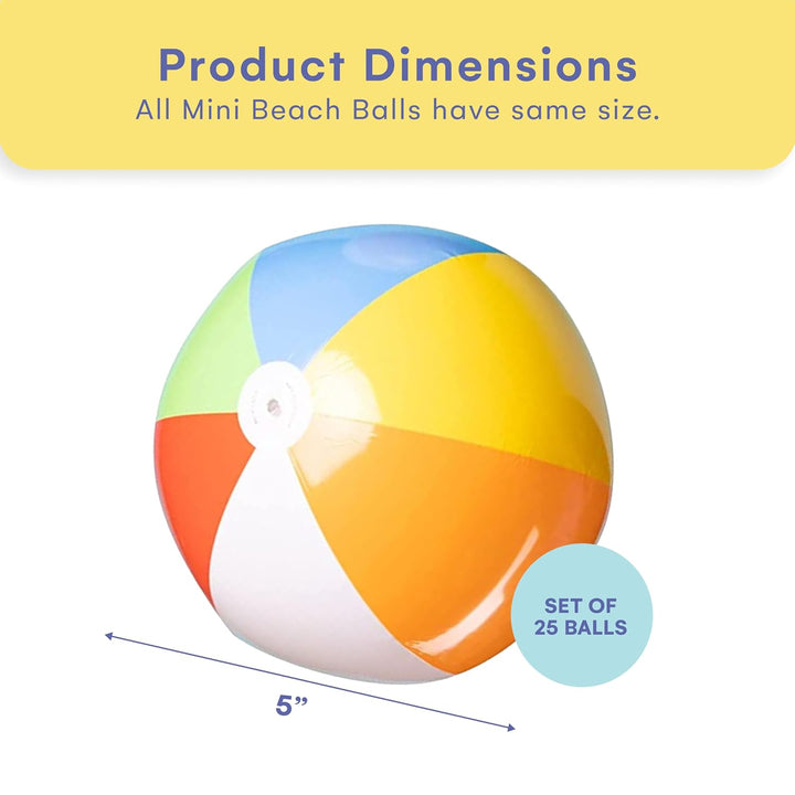 Mini Beach Balls Bulk Pack - 6 Inch Inflatable Rainbow Beach Balls for Kids - Ideal Pool Toys, Centerpieces for Tables, Lake Toys, Theme Party Decorations - 25 Pack