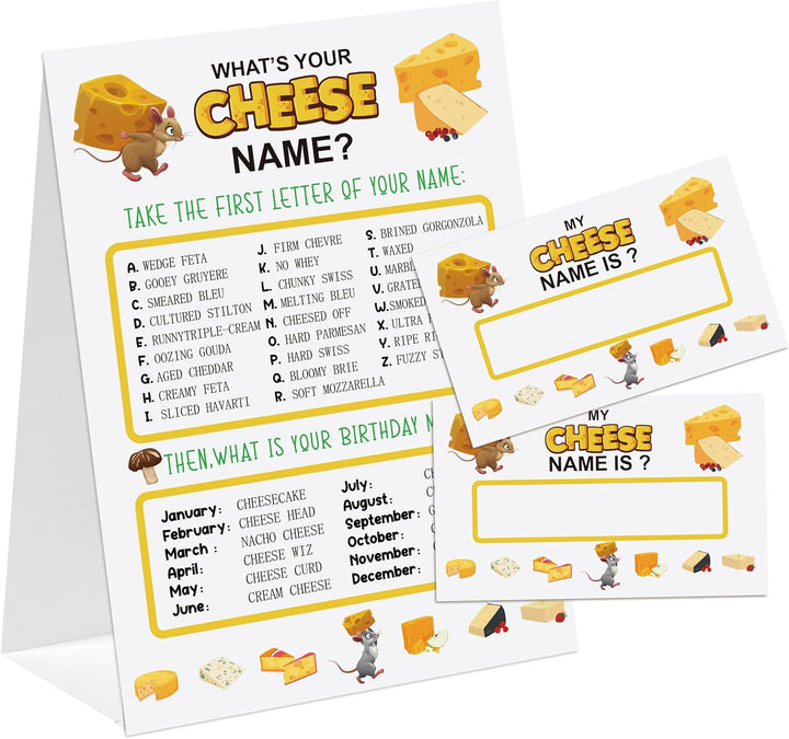 Cheese Theme What'S You Cheese Name Game, Baby Shower Game Stickers, Birthday Game, Party Decoration, Activity Game for Office or Class, Package Contains 1 Sign and 30 Name Stickers(Wyn14)