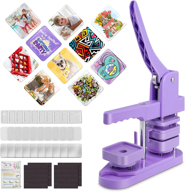 Square Magnet Button Maker Press Machine with 100 Sets Square Badge Making Supplies 2'' X 2'', Custom Fridge Badges – Ideal for Parties, Events, Business, School