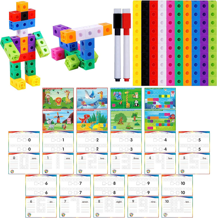 Math Linking Cubes, Math Cubes Manipulatives with Activity Cards Linking Cube Math Counters for Kids Kindergarten Learning Activities