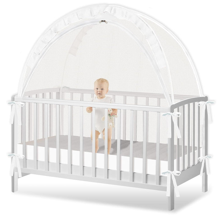 Crib Tent to Keep Baby from Climbing Out - Crib Net to Keep Baby in - Pop up Breathable Cribs Cover - Canopy with Upgrade Strong Mesh and Durable Zipper (Grey, Lager)