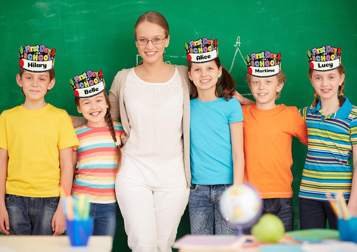 First Day of School Crowns Decorations 24Pcs Adjustable Kids First Day of School Paper Cap Headband Gifts for Kids Students,Back to School Party Hats for First Day of Kindergarten Preschool