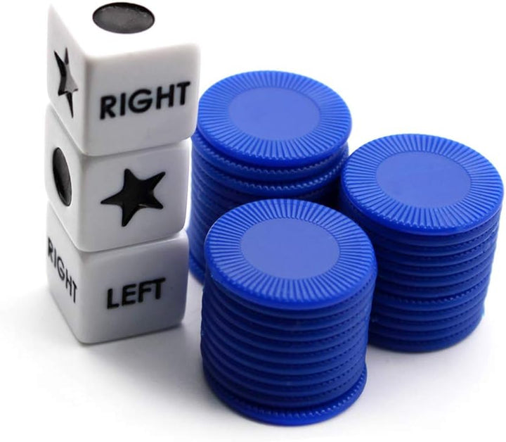 Left Right Center Dice Game Set with 3 Dices + 36 Blue Chips (Blue)