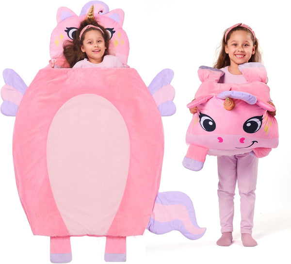 Toddler Sleeping Bag for Kids Ages 3+ Nap Mat for Preschool with Pillow & Blanket Sleeping Mats for Kids Daycare Plush Slumber Bag for Boys Girls Kindergarten Birthday Gift